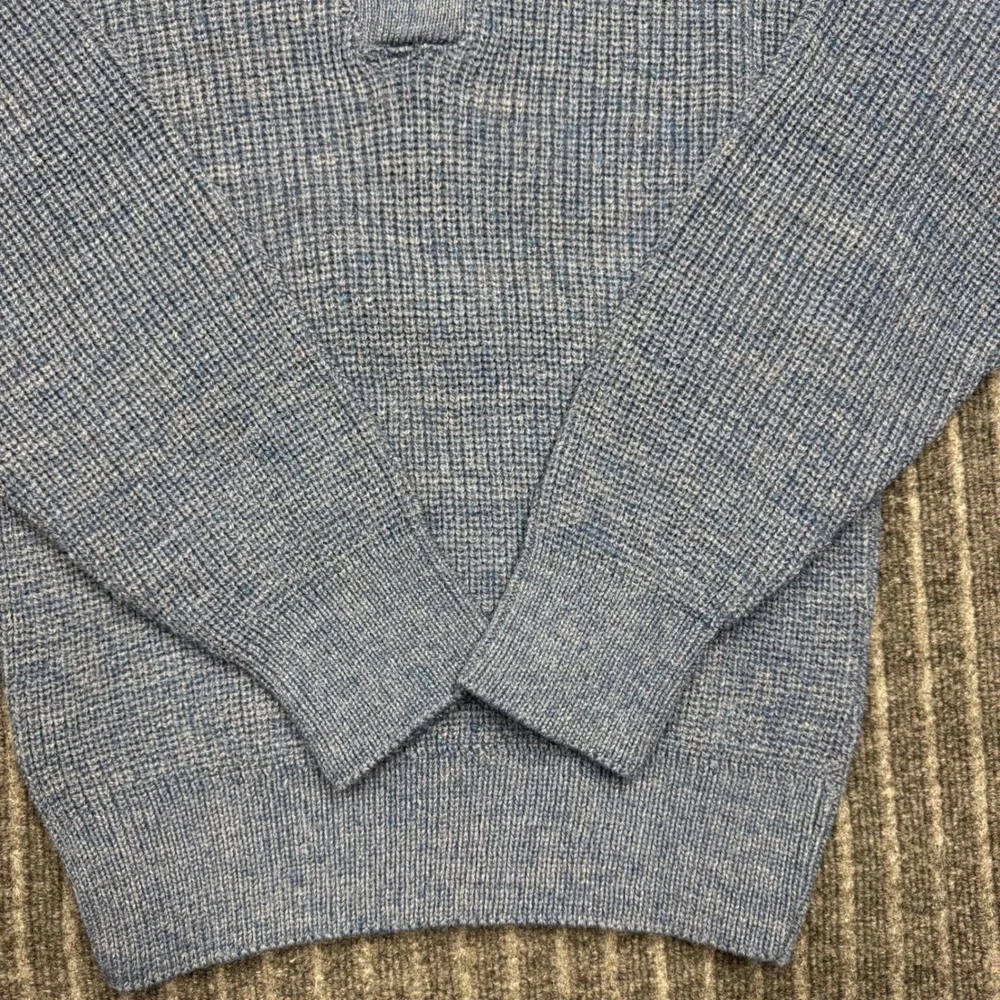 L.L. Bean High Trek Yarn Sweater L Blue NEW Henley Wool Blend Waffle Knit (2180)